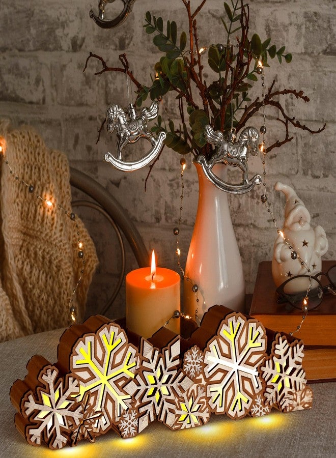Glooglitter Winter Snowflake Wooden Tabletop Decoration Winter Sign LED Snowflake Centerpiece Wood Plaque Free Standing Wood Sign for Xmas Table Party 13.8 x 3.5 Inch - Image 5